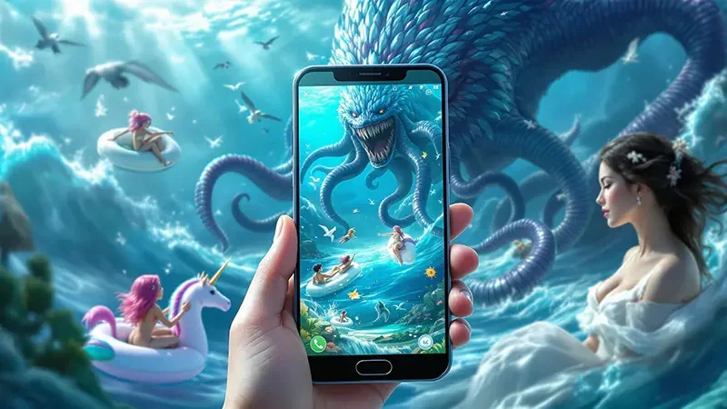 Adegan sasaran ikan dan efek bawah laut pada permainan arcade